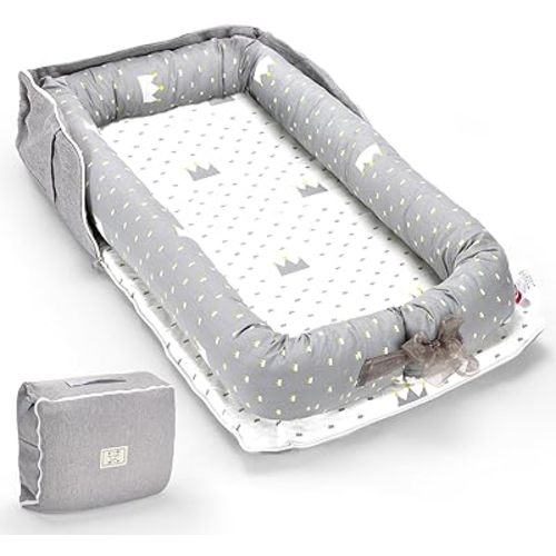 Baby Lounger, Portable Infant Loungers for Newborn 0-12 Months, Newborn Essentials for Baby Boys & Girls - Breathable Adjustable Babies Nest for Travel and Home - Crown Ash