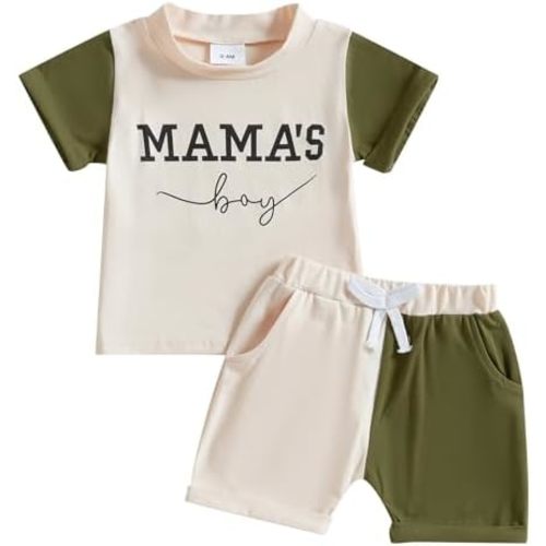 Baby Boy Summer Clothes Letter Contrast Short Sleeve T-shirt Top and Elastic Shorts 2 Pcs Set Toddler Infnat Outfit