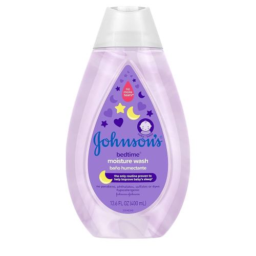 Johnson's Baby Bedtime Baby Moisture Body Wash with Coconut Oil, Washes Away 99.9% of Germs, Tear-Free Night Time Bath Wash, Hypoallergenic, Paraben- & Dye-Free, No-Animal Testing, 13.6 fl. oz