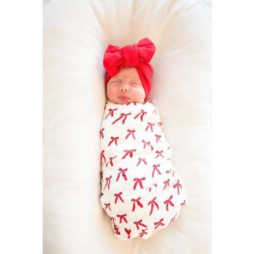 Red Bows Muslin Swaddle Blanket, Newborn Swaddle, Bow Swaddle, Newborn Photo Prop, Baby Swaddle, Bamboo swaddle