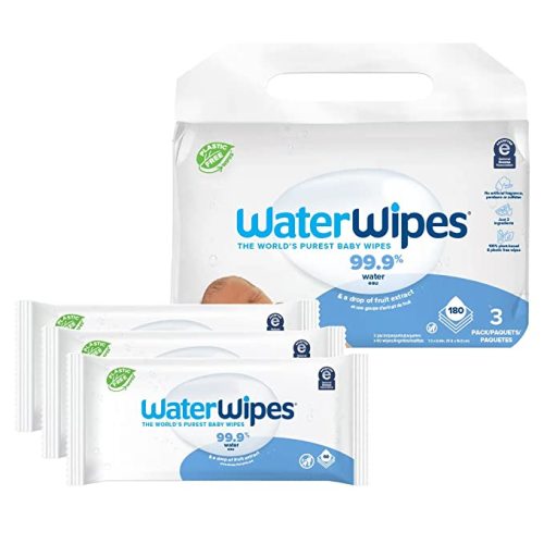 Amazon.com: WaterWipes Plastic-Free Original Baby Wipes, 99.9% Water Based Wipes, Unscented & Hypoallergenic for Sensitive Skin, 180 Count (3 packs), Packaging May Vary : Health & Household