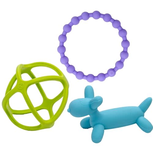 WeeSprout Handheld Teether Set (Bright Green, Purple & Blue)