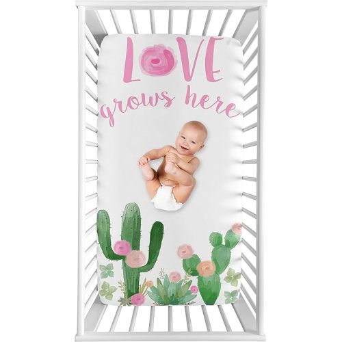 Sweet Jojo Designs Cactus Floral Girl Fitted Crib Sheet Baby or Toddler Bed Nursery Photo Op - Pink and Green Boho Watercolor Love Grows Here