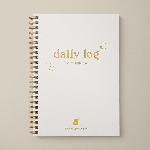 Baby Daily Log Book, Track and Monitor Newborn Nursing, Sleep, Diaper and Milestones. Gift for new Parents, Grandparents, Babyshower, Nanny or Daycare - Hardcover leather A5 (Beige/Gold)