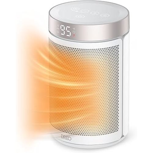 Dreo Space Heaters for Indoor Use, Portable Heater with Thermostat, 1-12H Timer, Eco Mode and Fan Mode, 1500W PTC Ceramic Fast Safety Heat for Office Bedroom Home, White