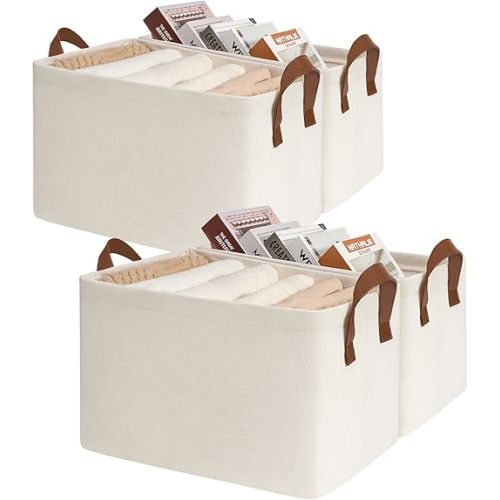 CHICVITA Closet Storage Bins Storage Baskets for Shelves, Baskets for Organizing, Closet Organizers and Storage, Cube Storage Bins, 16 ¾" L x 11" W x 9 ¾" H, Beige, 4-Pack