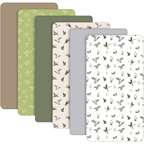 6PCS Mallard Duck Crib Sheets for Baby, Lightweight and Breathable Reusable Crib Toddler Bed Sheet for Standard Mattress Gift Set