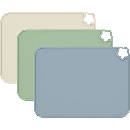 Cutebe Silicone Placemat for Toddles Kids Non-Slip Reusable Portable Kids Placemats for Dinning Table Heat Resistant Placemats, Baby Placemat Stain Resistant Silicone Mat for Dining Table 3 Pack