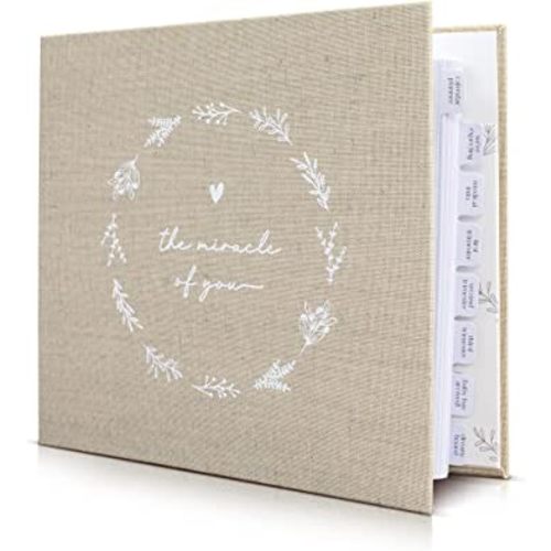 Beautiful Linen Pregnancy Journal and Memory Book with Stickers and Keepsake Pocket - Lovely Must Have Gift for First Time Moms - The Perfect Planner to Track Your Little Ones Life-Changing Journey