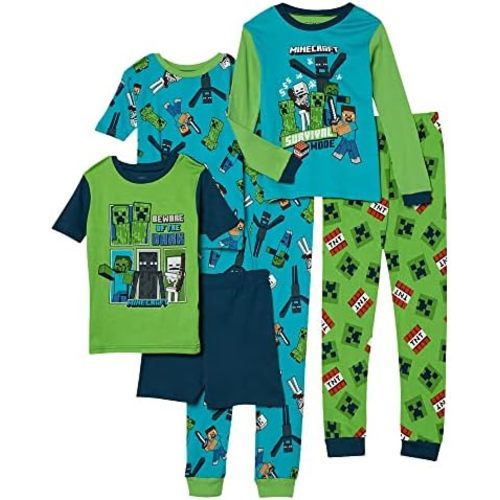 Minecraft Boys' 6-Piece Snug-fit Cotton Pajama Set, Soft & Cute for Kids