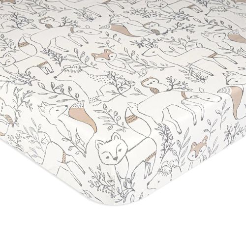 Crane Baby Soft Cotton Crib Mattress Sheet, Unisex Fitted Sheet for Crib & Toddler Beds 28" w x 52" h x 9" d - Ezra, Woodland Animal