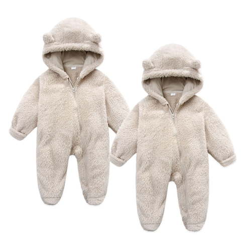 fatyb Baby Fleece Jumpsuit Hooded Newborn Boys Girls Warm Romper Long Sleeve Zipper Snowsuit (2 Pack)