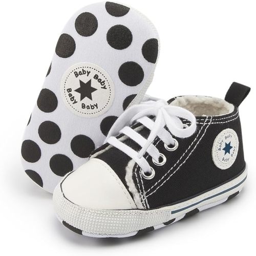 Unisex Baby Boy Girl Canvas Sneaker Soft Sole Infant Lace up Newborn Ankle Toddler First Walkers Crib Shoes