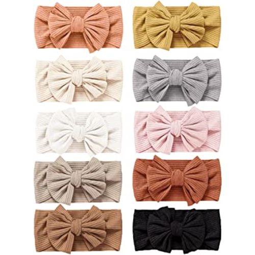 Niceye Pack of 10, Baby Girls Headbands with Bows Handmade Hair Accessories Stretchy Hairbands for Newborn Infant Toddler