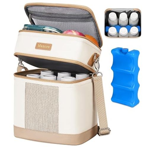 Mancro Breastmilk Cooler Bag with Ice Pack, Insulated Baby Bottles Bag