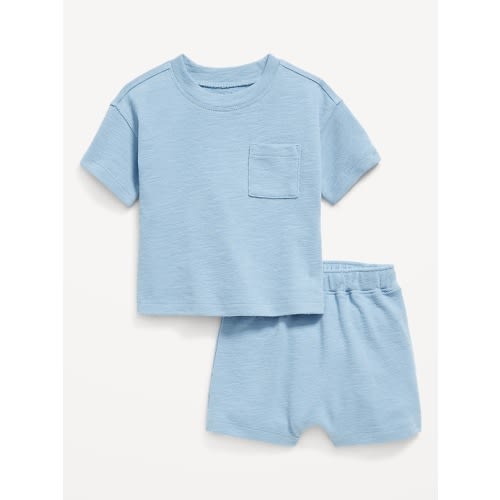 Unisex Short-Sleeve Pocket T-Shirt and Shorts Set for Baby