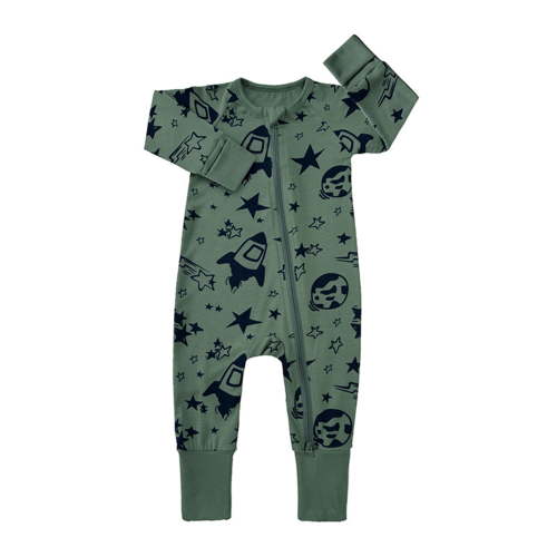 Weebloom Bamboo Baby Pajamas,Bamboo Ribbed Zipper Long Sleeve Jumpsuit Loungewear Baby Boy Romper,3-6 Months