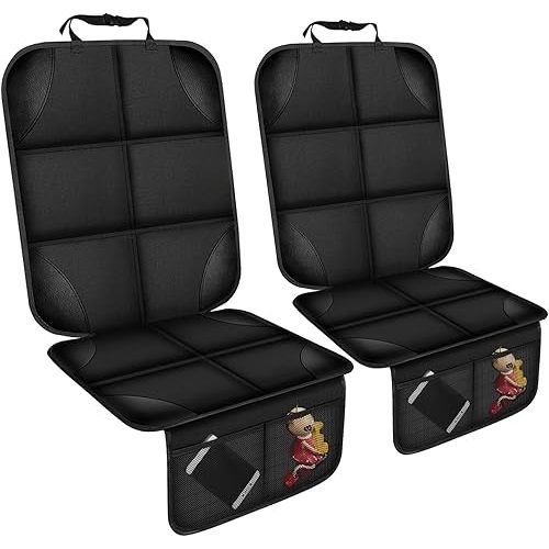 Car Seat Protector for Child, Thick Padding Seat Protector Under Baby, 600D Waterproof Non-Slip Fabric for Child and Pet with Pockets (Black 2 pcs)