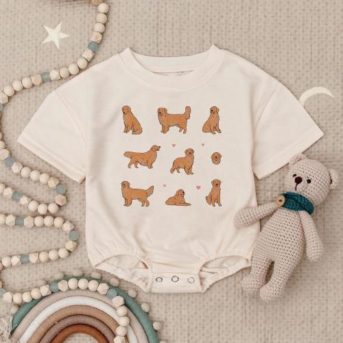 Golden Retriever Romper Sweatshirt, Dog Lover Baby Outfit, Puppy Print Bodysuit, Cute Dog Baby Bubble, Baby Shower Gift