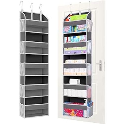 1 Pack Over The Door Storage Organizer with 5 Pockets 10 Mesh Pockets, 44 lbs Weight Capacity Door Hanging Organizers and Storage for Bedroom,Bathroom,Nursery,Kidroom,Babyroom - A Dark Gray