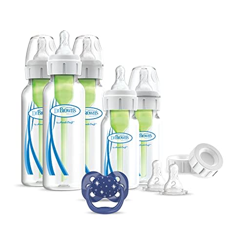 Dr. Brown’s Anti-Colic Options+ Narrow Baby Bottle Gift Set with 4oz & 8oz Bottles & PreVent Pacifier