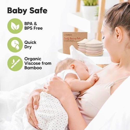Organic Nursing Pads - 14 Washable Viscose Derived from Bamboo Breastfeeding Pads, Wash Bag, Reusable Breast Pads for Breastfeeding, Nipple Pads for Breastfeeding Essentials(Neutrals, L 4.8")