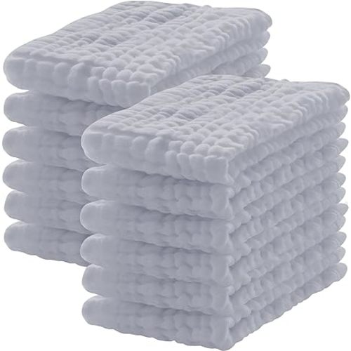 Lovely Care 12 Pack Muslin Burp Cloths 100% Cotton Muslin Cloths Large 20''x10'' Extra Soft and Absorbent Baby Burping Cloth - Slate