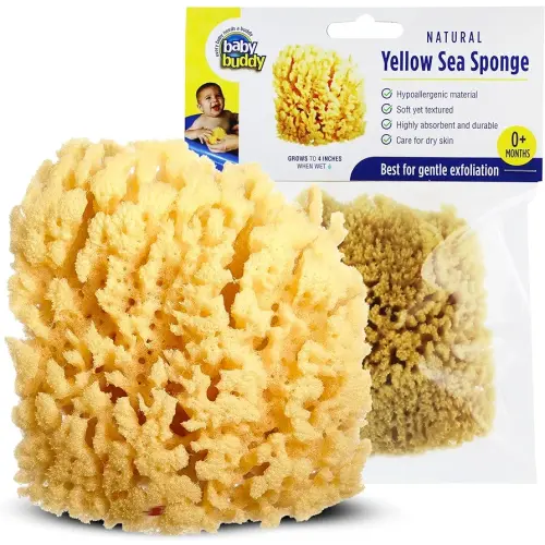 Baby Buddy Natural Yellow Sea Sponge, Newborn Bath Time Essential, Soft and Gentle for Tender Skin, Hypoallergenic and Biodegradable, 1 Pack