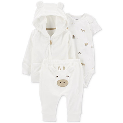Baby Boys or Baby Girls Terry Cardigan, Bodysuit, and Pants, 3 Piece Set