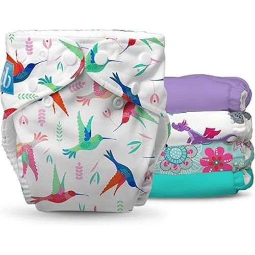 Charlie Banana Cloth Diapers, Reusable, Washable, Adjustable One Size Diaper, for Babies and Toddlers, with Absorbent Inserts - Flying Fantasy, 5 Pack
