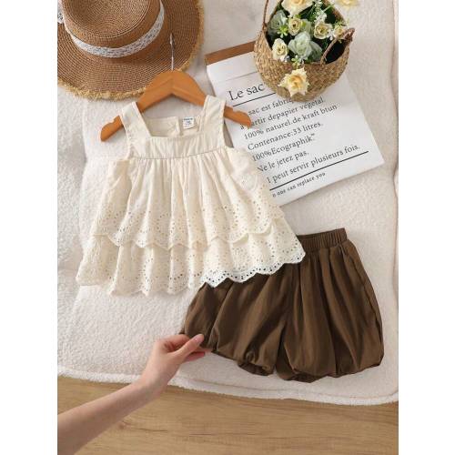 SHEIN Vintaside Kids 2 Pieces Baby Girl Fashion Casual Embroidered Lace Sleeveless Top And Shorts Set Suitable For Spring And Summer, Daily Wear Little Girl Clothes Sets | SHEIN USA