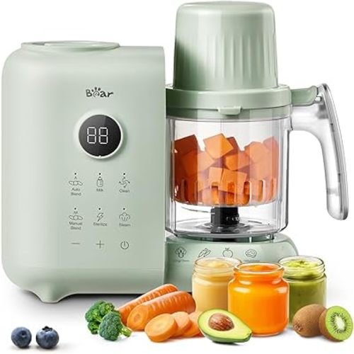 Bear 2025 Baby Food Maker with Two Layer Steam Baskets, Multifunction Baby Food Processor Steamer Puree Blender, Baby Food Mill with Bottle Warming Sterili-zing Auto Cleaning Function, BPA-Free
