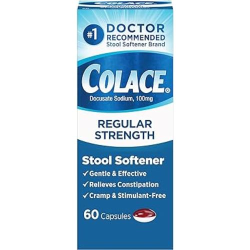 Colace Regular Strength Stool Softener 100 mg Capsules 60 Count Docusate Sodium Stool Softener for Gentle Dependable Relief