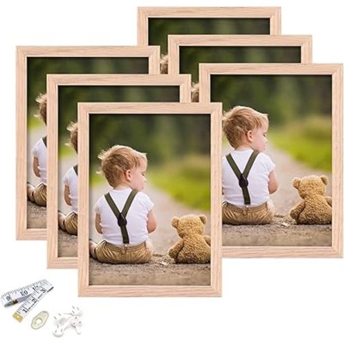 ATOBART 5x7 Picture Frame, OAK Wood Photo Frame with Perspex Glass for Vertical or Horizontal Tabletop Wall Display for Photos, Paintings, Posters, Artwork, Birthday Christmas Gift, Set of 6