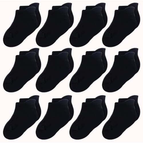 CozyWay Baby Socks Ankle Comfy Cotton Socks For Girls and Boys Babies No Show Infant - 6-12 Months Unisex Black - 12 Pack