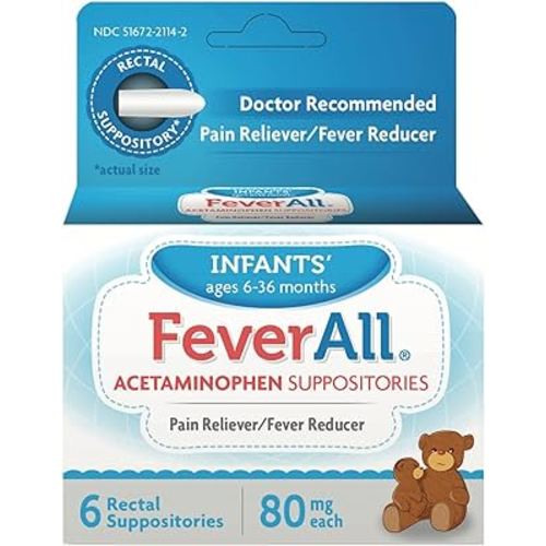 Infants Acetaminophen Suppositories 6 Rectal Suppositories 80mg each (Pack of 2)