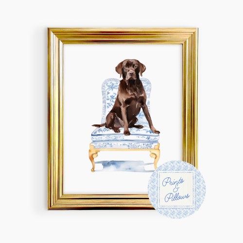 Chocolate Lab Art Print, Chinoiserie Dog, Preppy Dog Prints, Dog Mom Gift, Labrador Retriever Lover Art, Dog Portrait, Brown Labrador Gifts
