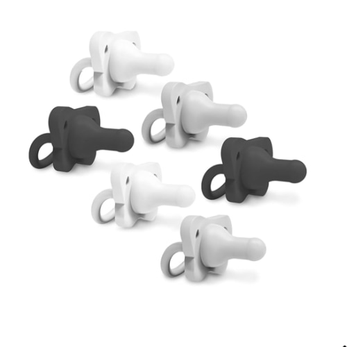 Dr. Brown's HappyPaci 100% Silicone Baby Pacifier, Contoured One-Piece Design, Black, Cool Gray, White, 0-6m, BPA-Free, 6 Pack