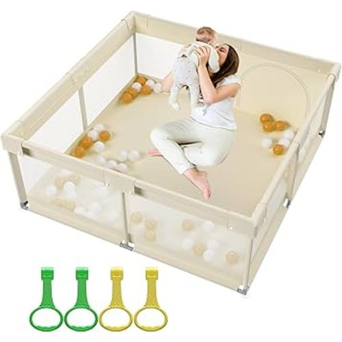 Baby Playpen,Playpen, Playpen for Babies and Toddlers, Play Pen for Kids, Play Pens for Babies and Toddlers for Apartment (59 * 59 Beige playpen Without mat)
