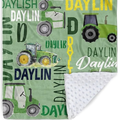 Amazon.com: Custom Tractors Blanket - Farm Tractor Trucks Design with Personalized Names - Soft Plush Flannel Throw Blanket with Double Layer Dotted Backing for Baby Kids Teen Boys Girls Gifts Lime Green : Home & Kitchen