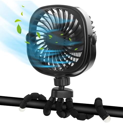 DR.PREPARE Stroller Fan, Portable Handheld Clip On Fans, Personal Desk Baby Fans with Flexible Tripod, 3 Speed Settings, 360ºRotation, USB Fan for Stroller, Camp, Car, Travel, Gym