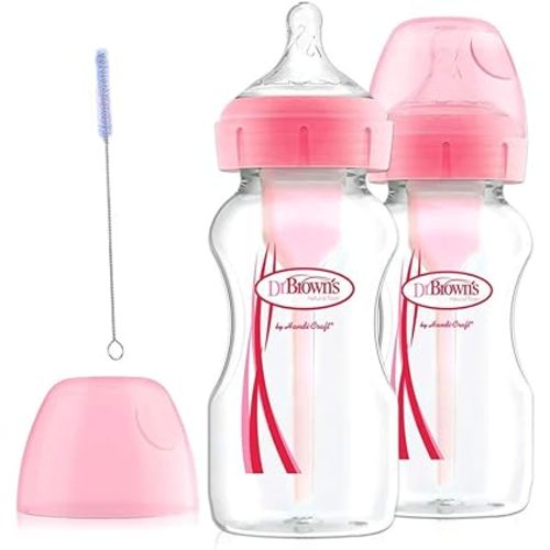DR. Brown's Wide Neck Options + Bottle, Pink, 9oz, 2 Pack