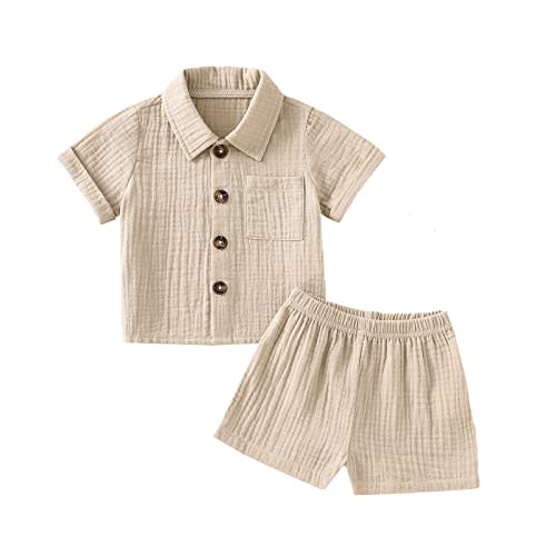 Baby Boys Clothes Set Toddler Infant Boys Button-down Shirt Tops + Cotton Gauze Shorts Summer Outfit 2PCS with Pockets