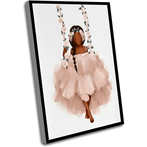 Windrain Farmhouse Bathroom Decor,Canvas Nursery Wall Art,African American Flower Head Girl,Flower Teen Girl Print,Black Girl Magic,Young Art Print,12x16 Inch Framed Wall Art, white 10