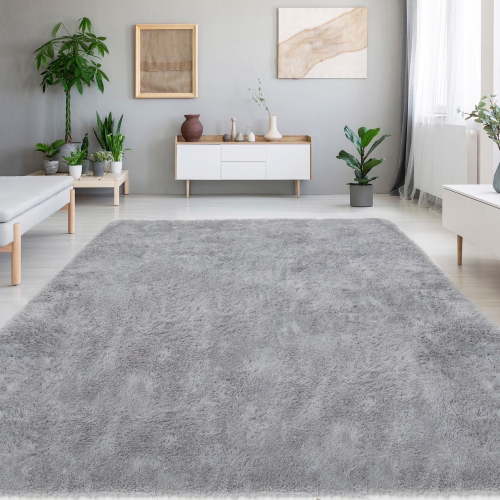 Qunler Large Area Rugs, 5ft x 8ft Anti-Skid Low-Profile Shag Rug for Layered Decor, Easy Store Modern Minimalist Area Rug for Living Room Bedroom, Gray