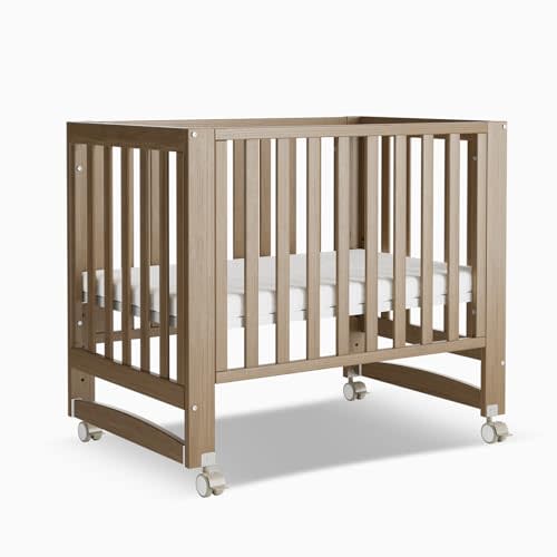 MAMAZING EvoNest Baby Crib, 6 in 1 Convertible Mini Crib with Wheels, 100% New Zealand Wood Growing Bed, 4 Adjustable Mattress Height,Walnut Brown (Walnut Brown)