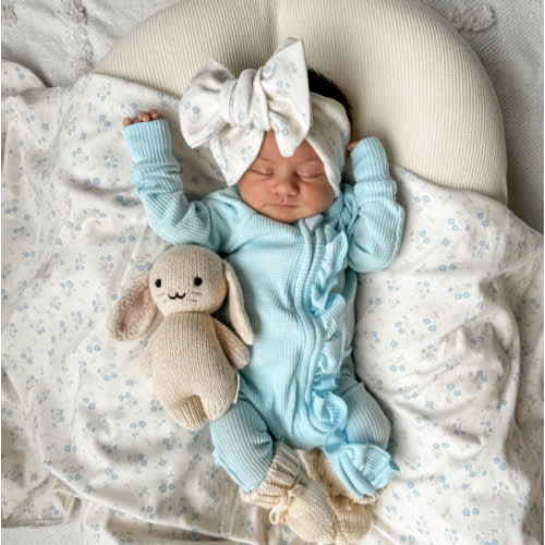 Frill Zip Romper | Baby Blue Waffle – Little and Fern