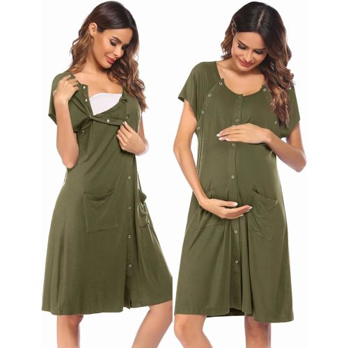 Ekouaer 3 in 1 Labor/Delivery/Hospital Gown Nursing Dress Maternity Nightgown Sleepwear for Breastfeeding with Button S-XXL