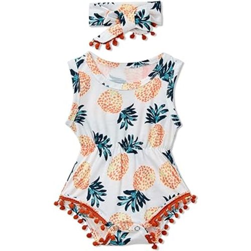 BFUSTYLE Newborn Toddler Baby Girl Floral Bodysuit Romper Summer Casual Outfit + Headband - Pineapple - 0-3 Months