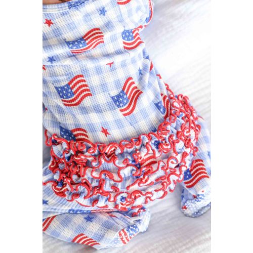 Bamboo Waffle Ruffle Zipper Footie | Star-Spangled Picnic